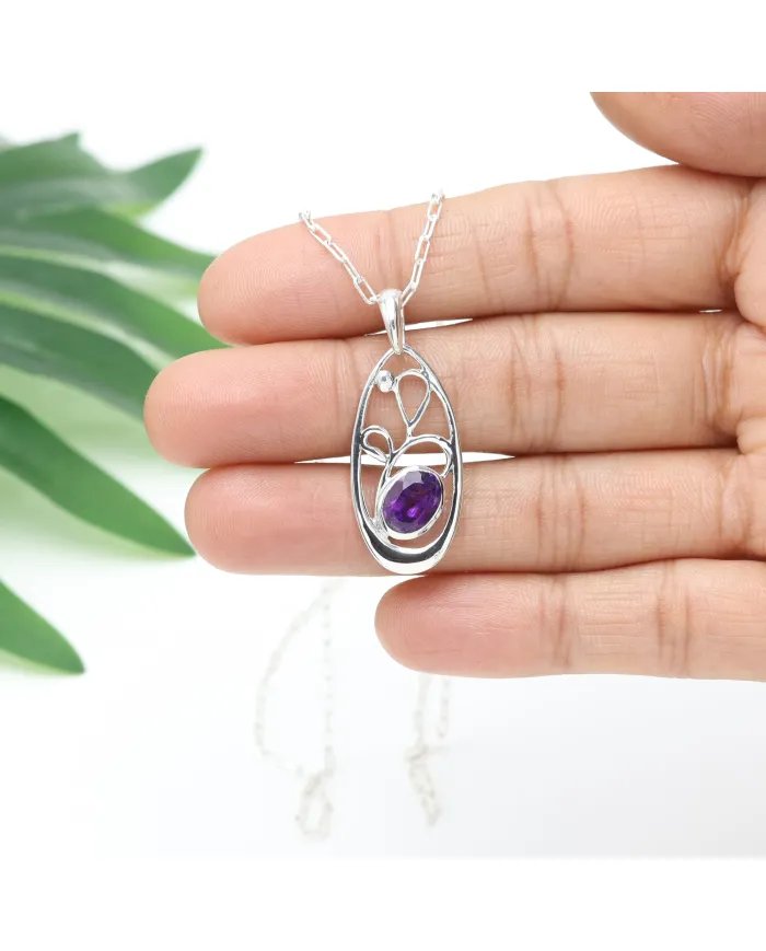 Amethyst Pendant in 925 Sterling Silver | Handmade Gemstone Jewelry