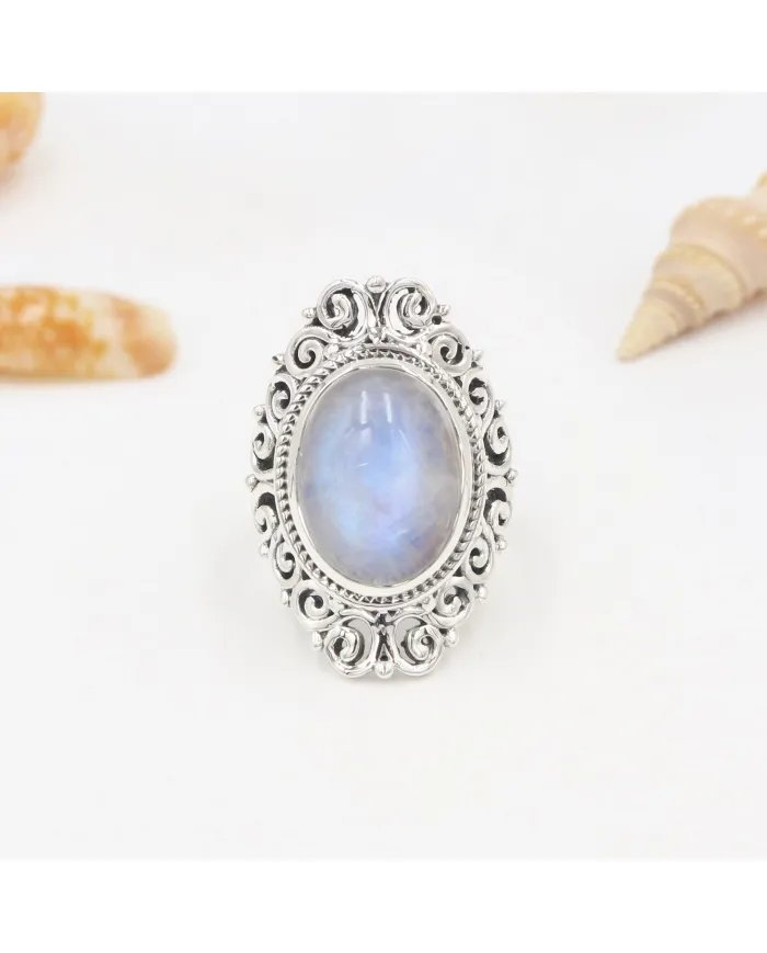 Moonstone Ring 925 Sterling Silver Handmade Boho Statement Jewelry
