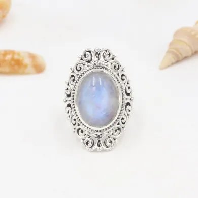 Moonstone Ring 925 Sterling Silver Handmade Boho Statement Jewelry