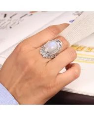 Moonstone Ring 925 Sterling Silver Handmade Boho Statement Jewelry