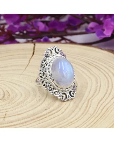 Moonstone Ring 925 Sterling Silver Handmade Boho Statement Jewelry