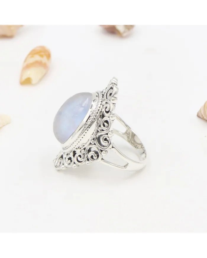 Moonstone Ring 925 Sterling Silver Handmade Boho Statement Jewelry