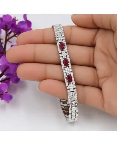 925 Sterling Silver Ruby and Swarovski Crystal Chain Bracelet