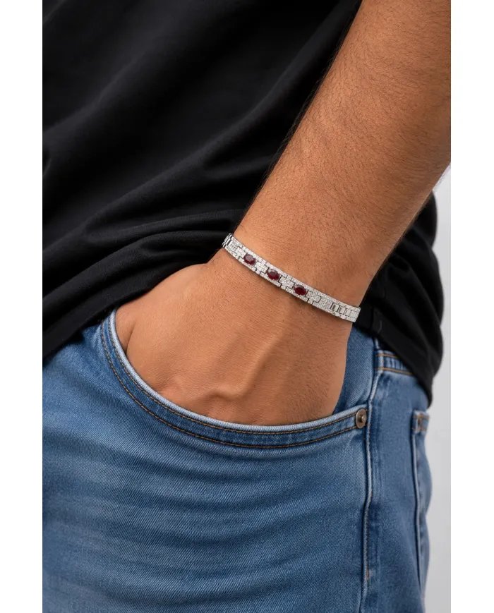 925 Sterling Silver Ruby and Swarovski Crystal Chain Bracelet