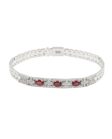 925 Sterling Silver Ruby and Swarovski Crystal Chain Bracelet
