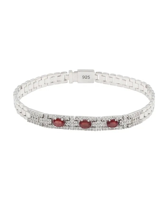 925 Sterling Silver Ruby and Swarovski Crystal Chain Bracelet