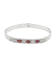 925 Sterling Silver Ruby and Swarovski Crystal Chain Bracelet