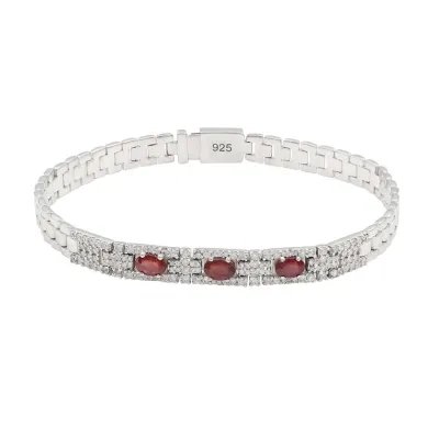 925 Sterling Silver Ruby and Swarovski Crystal Chain Bracelet