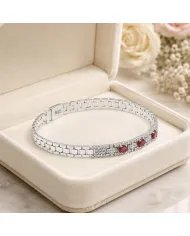 925 Sterling Silver Ruby and Swarovski Crystal Chain Bracelet
