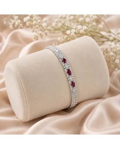 925 Sterling Silver Ruby and Swarovski Crystal Chain Bracelet