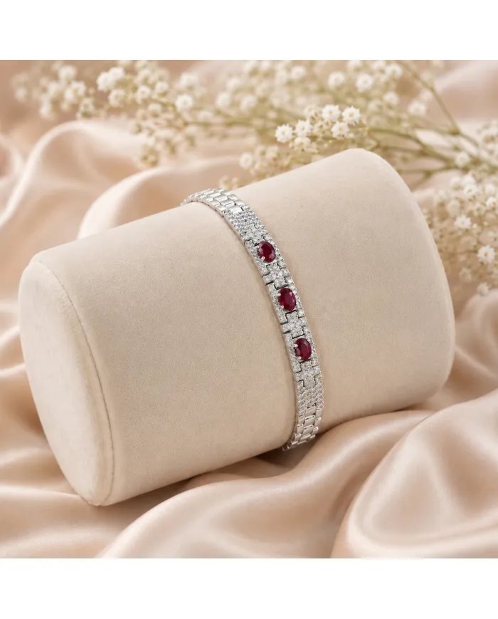 925 Sterling Silver Ruby and Swarovski Crystal Chain Bracelet