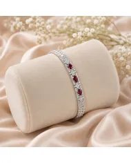 925 Sterling Silver Ruby and Swarovski Crystal Chain Bracelet