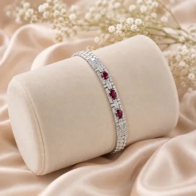 925 Sterling Silver Ruby and Swarovski Crystal Chain Bracelet
