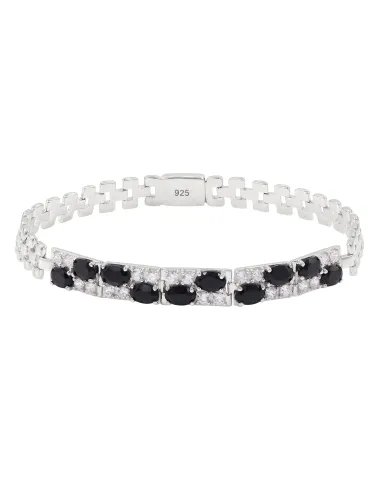925 Sterling Silver Black Onyx & Swarovski Crystal Chain Bracelet