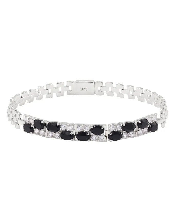 925 Sterling Silver Black Onyx & Swarovski Crystal Chain Bracelet