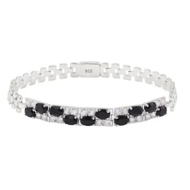 925 Sterling Silver Black Onyx & Swarovski Crystal Chain Bracelet