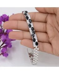 925 Sterling Silver Black Onyx & Swarovski Crystal Chain Bracelet