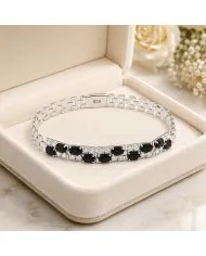 925 Sterling Silver Black Onyx & Swarovski Crystal Chain Bracelet