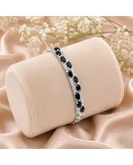 925 Sterling Silver Black Onyx & Swarovski Crystal Chain Bracelet