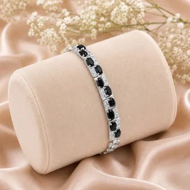 925 Sterling Silver Black Onyx & Swarovski Crystal Chain Bracelet