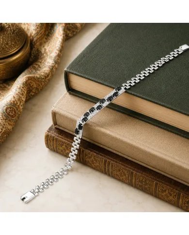 925 Sterling Silver Black Onyx & Swarovski Crystal Chain Bracelet
