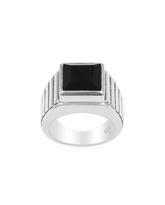 Men's Black Onyx Ring in 925 Sterling Silver Handmade Statement Jewelry