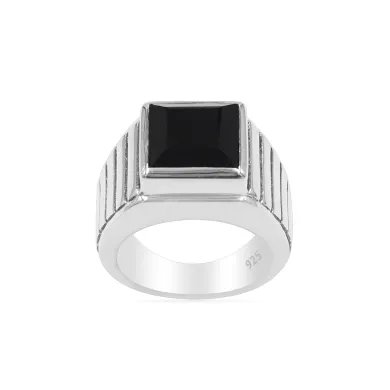 Men's Black Onyx Ring in 925 Sterling Silver Handmade Statement Jewelry