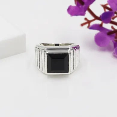Men's Black Onyx Ring in 925 Sterling Silver Handmade Statement Jewelry