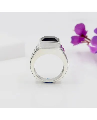 Men's Black Onyx Ring in 925 Sterling Silver Handmade Statement Jewelry