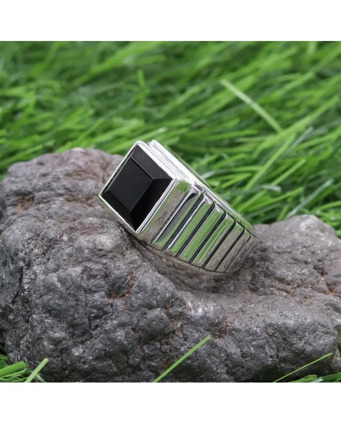 Men's Black Onyx Ring in 925 Sterling Silver Handmade Statement Jewelry