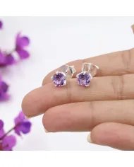 Amethyst Stud Earrings in 925 Sterling Silver Handmade Gemstone Jewelry