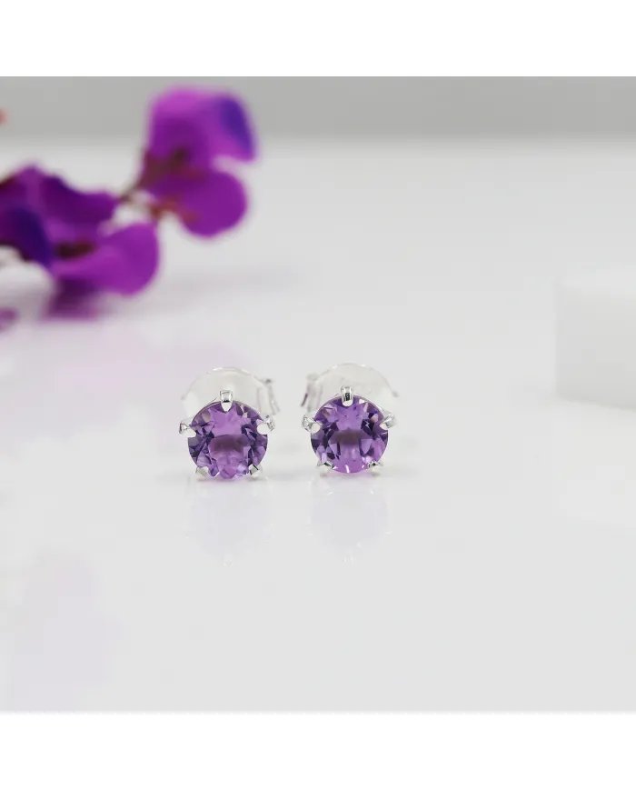 Amethyst Stud Earrings in 925 Sterling Silver Handmade Gemstone Jewelry