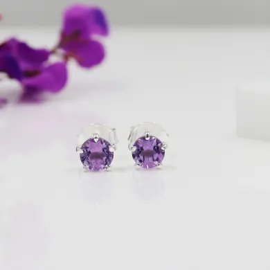 Amethyst Stud Earrings in 925 Sterling Silver Handmade Gemstone Jewelry