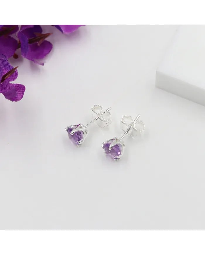 Amethyst Stud Earrings in 925 Sterling Silver Handmade Gemstone Jewelry