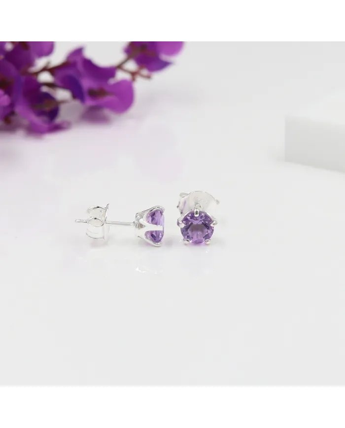 Amethyst Stud Earrings in 925 Sterling Silver Handmade Gemstone Jewelry