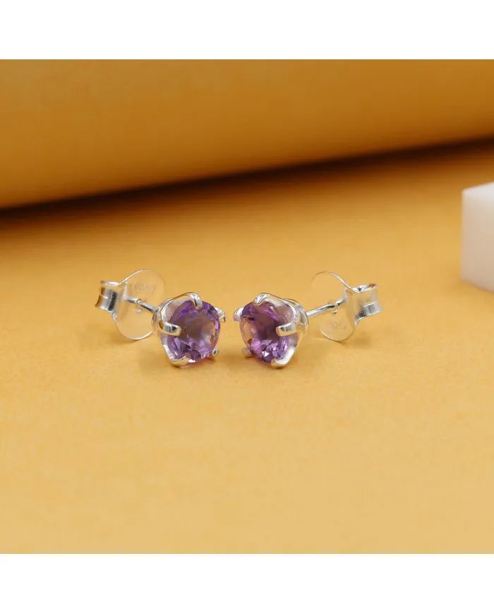 Amethyst Stud Earrings in 925 Sterling Silver Handmade Gemstone Jewelry