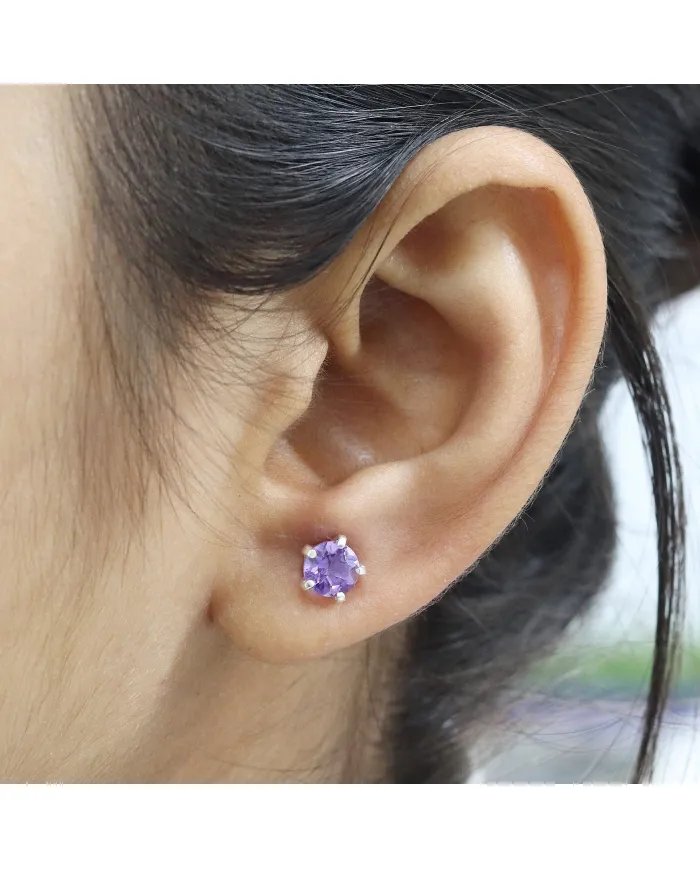 Amethyst Stud Earrings in 925 Sterling Silver Handmade Gemstone Jewelry