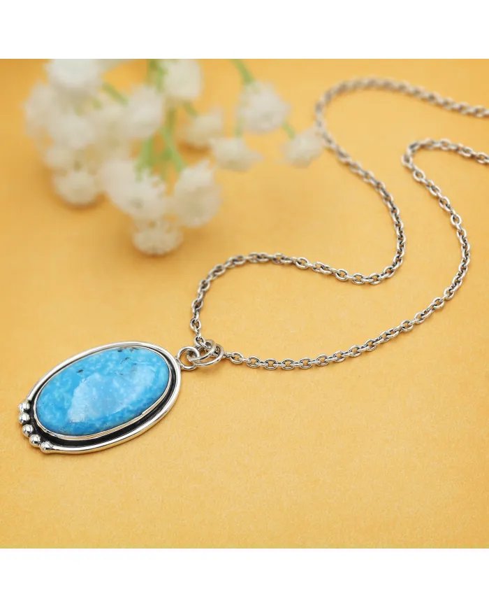 Arizona Turquoise Pendant in 925 Sterling Silver Handmade Jewelry