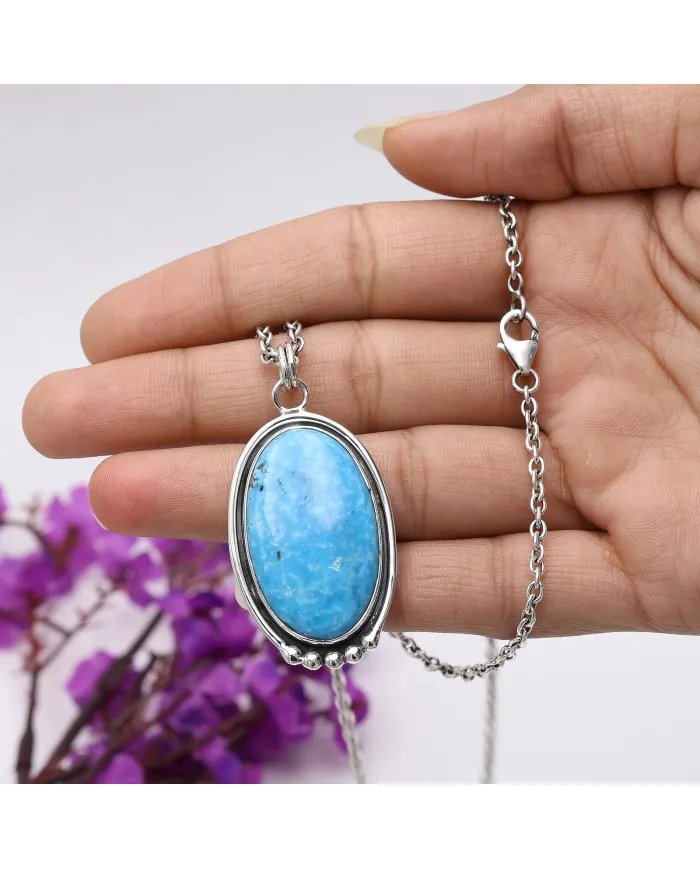 Arizona Turquoise Pendant in 925 Sterling Silver Handmade Jewelry