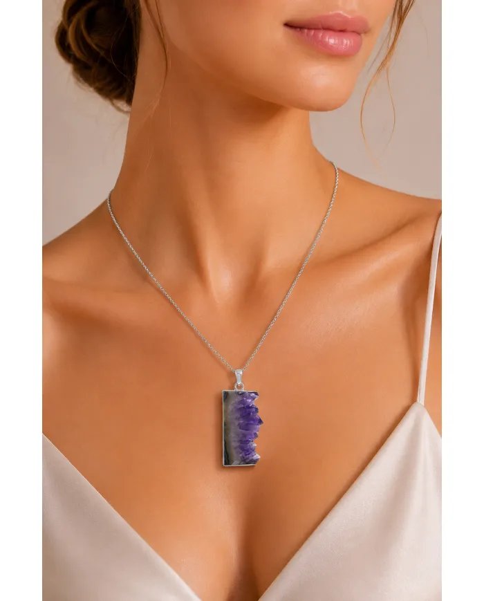 Amethyst Druzy Pendant 925 Sterling Silver Handmade Gemstone Gift