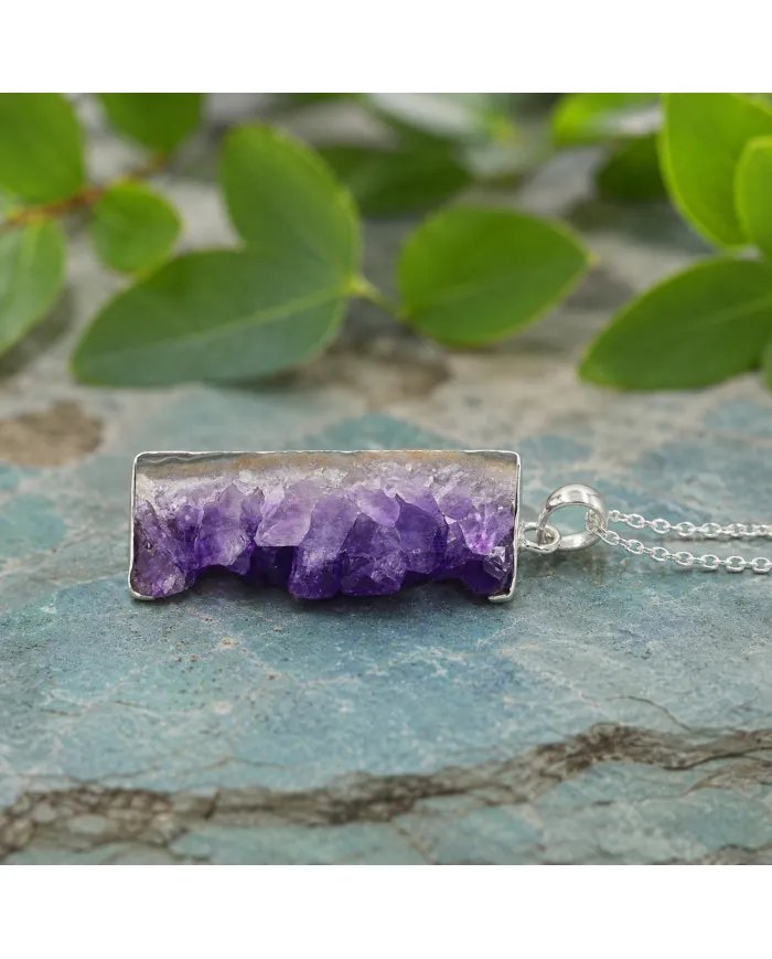 Amethyst Druzy Pendant 925 Sterling Silver Handmade Gemstone Gift