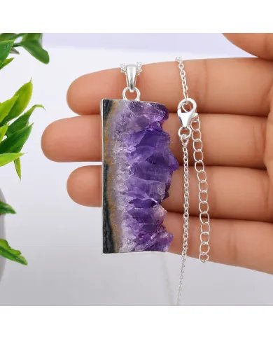 Amethyst Druzy Pendant 925 Sterling Silver Handmade Gemstone Gift