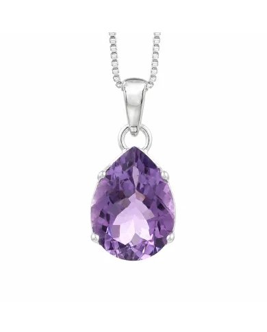 Natural Pear-Cut Amethyst Pendant in 925 Sterling Silver Jewelry