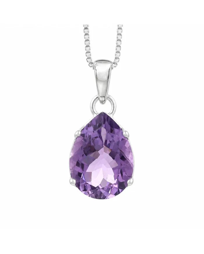 Natural Pear-Cut Amethyst Pendant in 925 Sterling Silver Jewelry