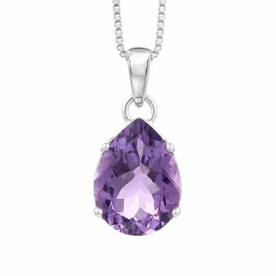Natural Pear-Cut Amethyst Pendant in 925 Sterling Silver Jewelry