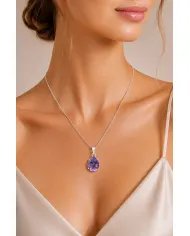 Natural Pear-Cut Amethyst Pendant in 925 Sterling Silver Jewelry