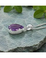Natural Pear-Cut Amethyst Pendant in 925 Sterling Silver Jewelry