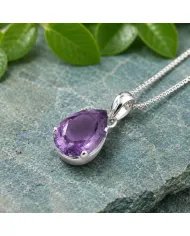 Natural Pear-Cut Amethyst Pendant in 925 Sterling Silver Jewelry