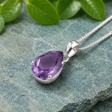 Natural Pear-Cut Amethyst Pendant in 925 Sterling Silver Jewelry