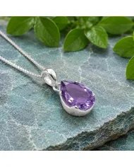 Natural Pear-Cut Amethyst Pendant in 925 Sterling Silver Jewelry